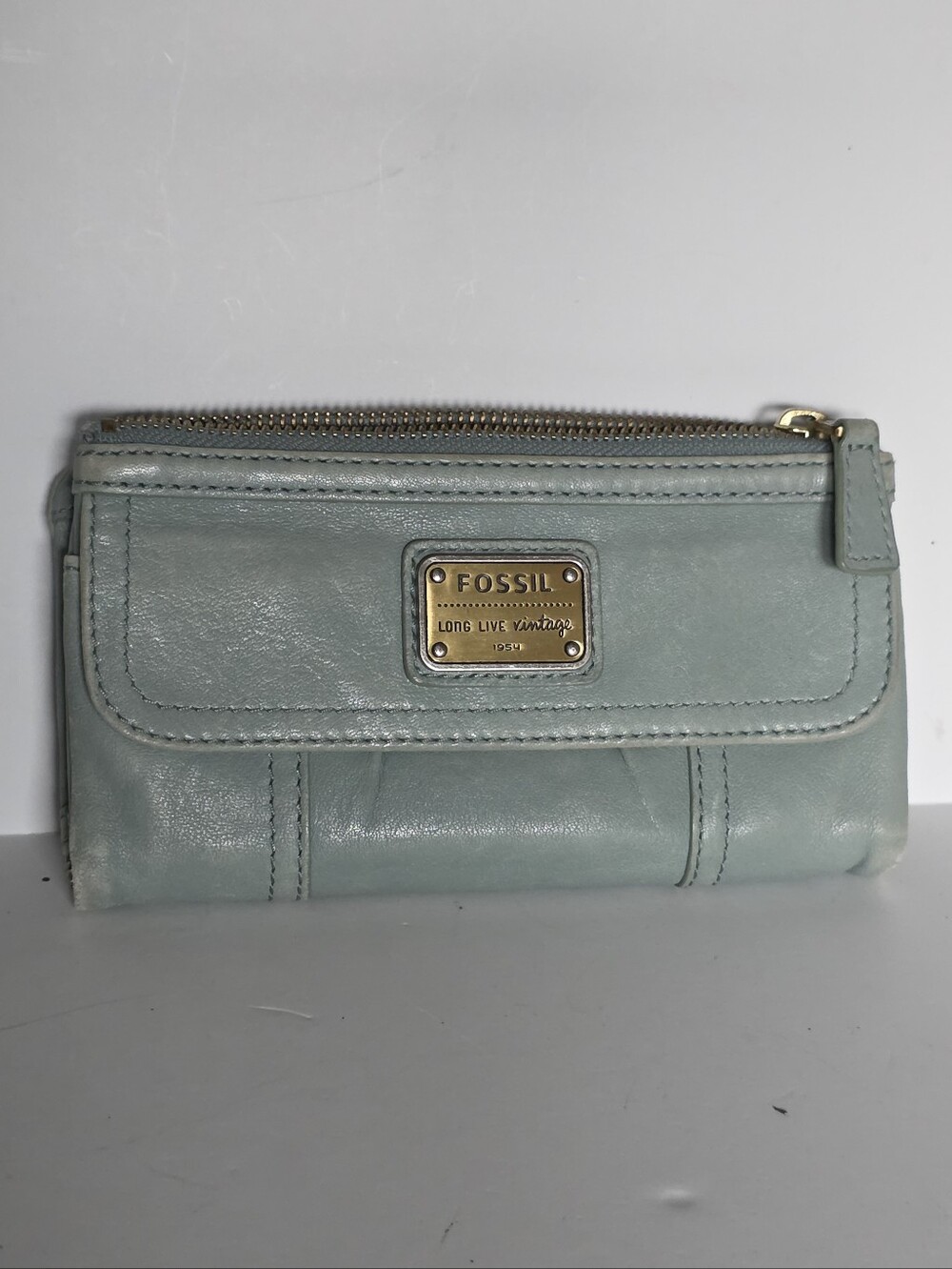 Fossil Moss Green Leather Zip & Flap Wallet Genuine Leather